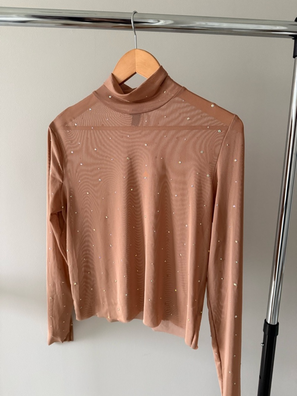 wild fable Long Sleeve Mock Neck Top in Dusty Rose with Rhinestones